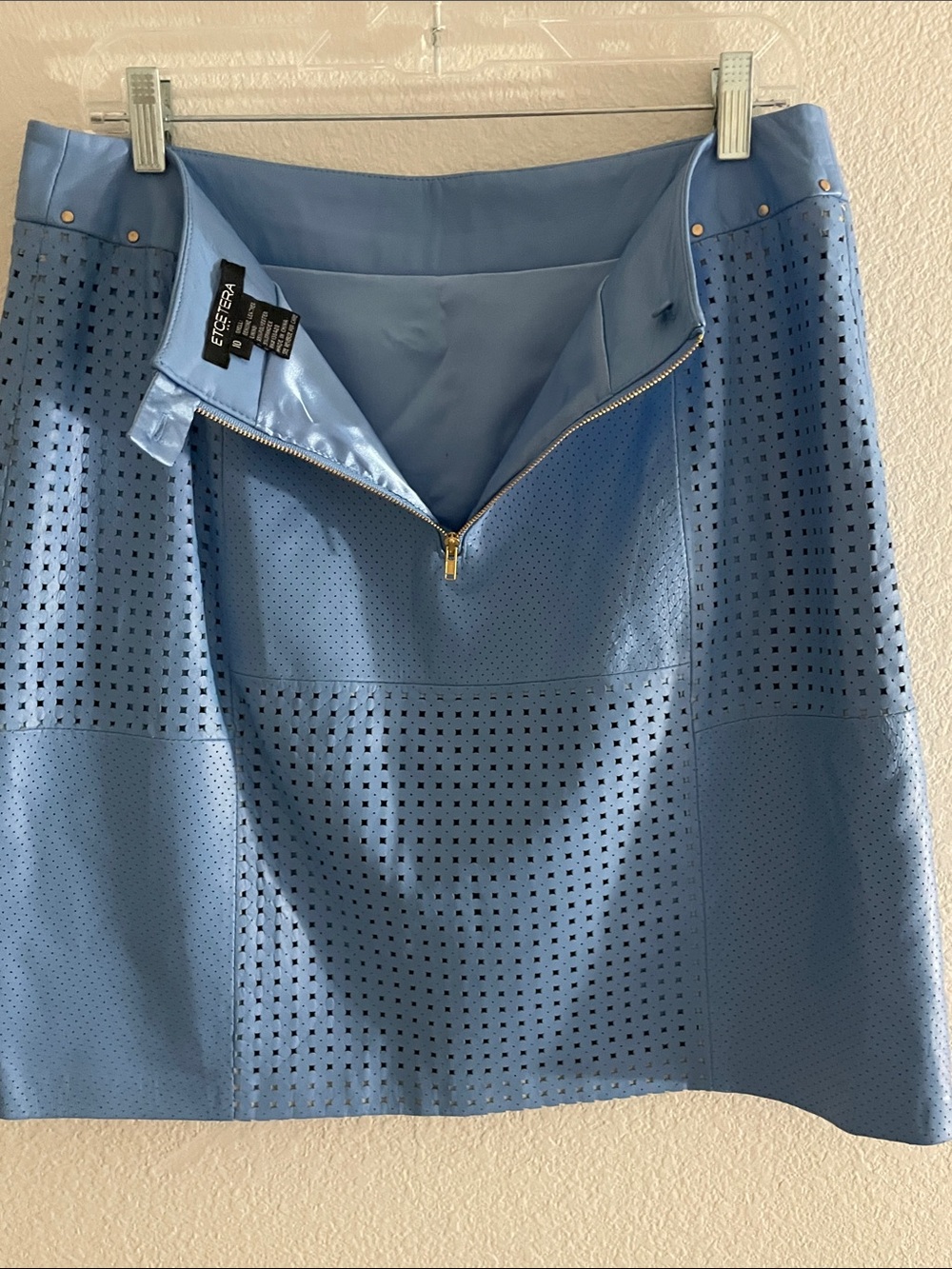 Etcetera Sky Blue Perforated A-Line Skirt
